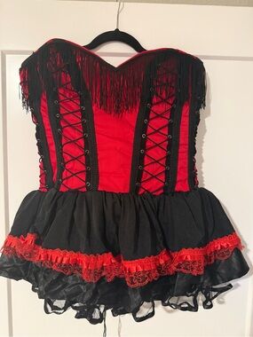 Red & Black Fringe Corset Costume Dress